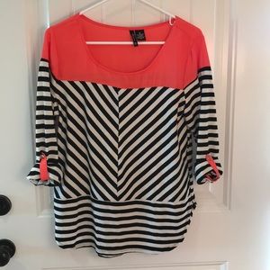 Coral black white top